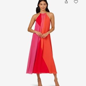 Adrianna Papell Pink & Orange Halter Maxi Dress